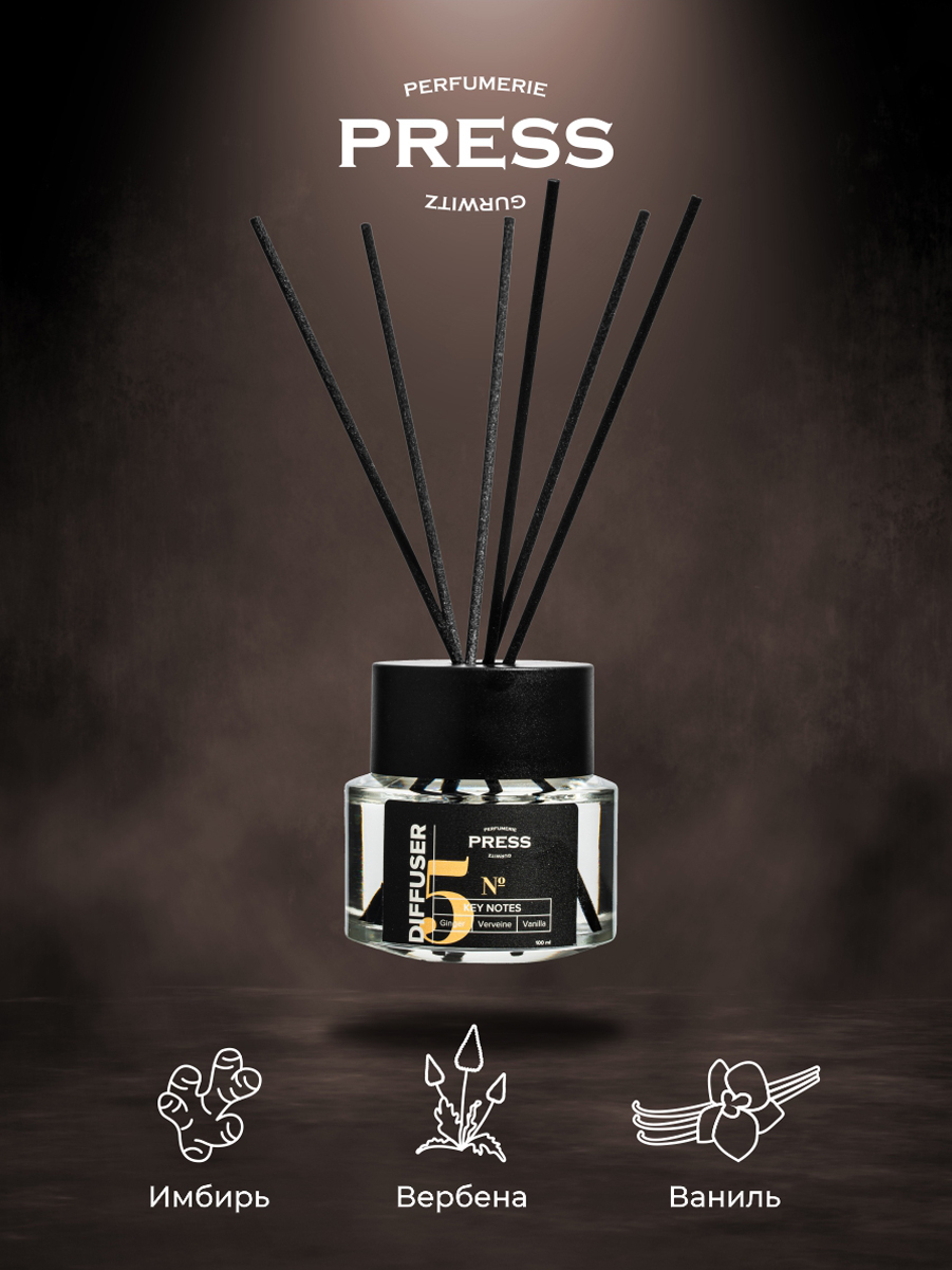 Диффузор №5 Press Gurwitz Perfumerie Ароматизатор для дома с палочками с ароматом Имбирь Ваниль Вербена - фото 4