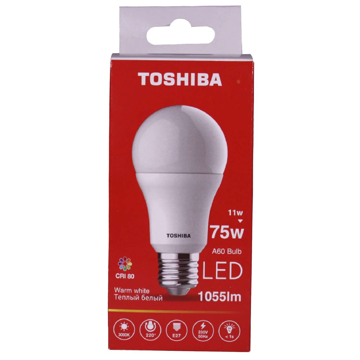 Лампа светодиодная Toshiba 11 Вт Е27 75W груша A60 3000 K теплый свет 220В матовая - фото 1