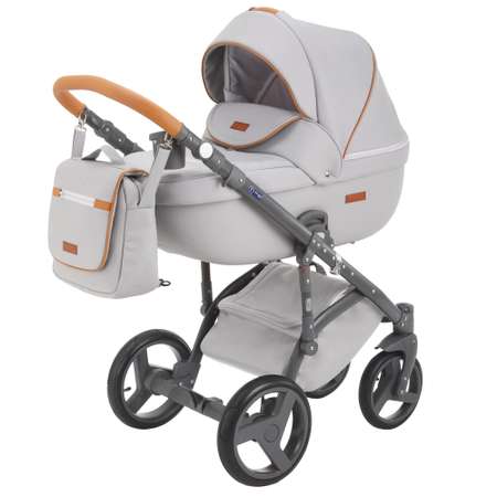 Коляска 3в1 BeBe-mobile Ravenna Deluxe V201 Светло-серая кожа+Карамельная кожаная отделка