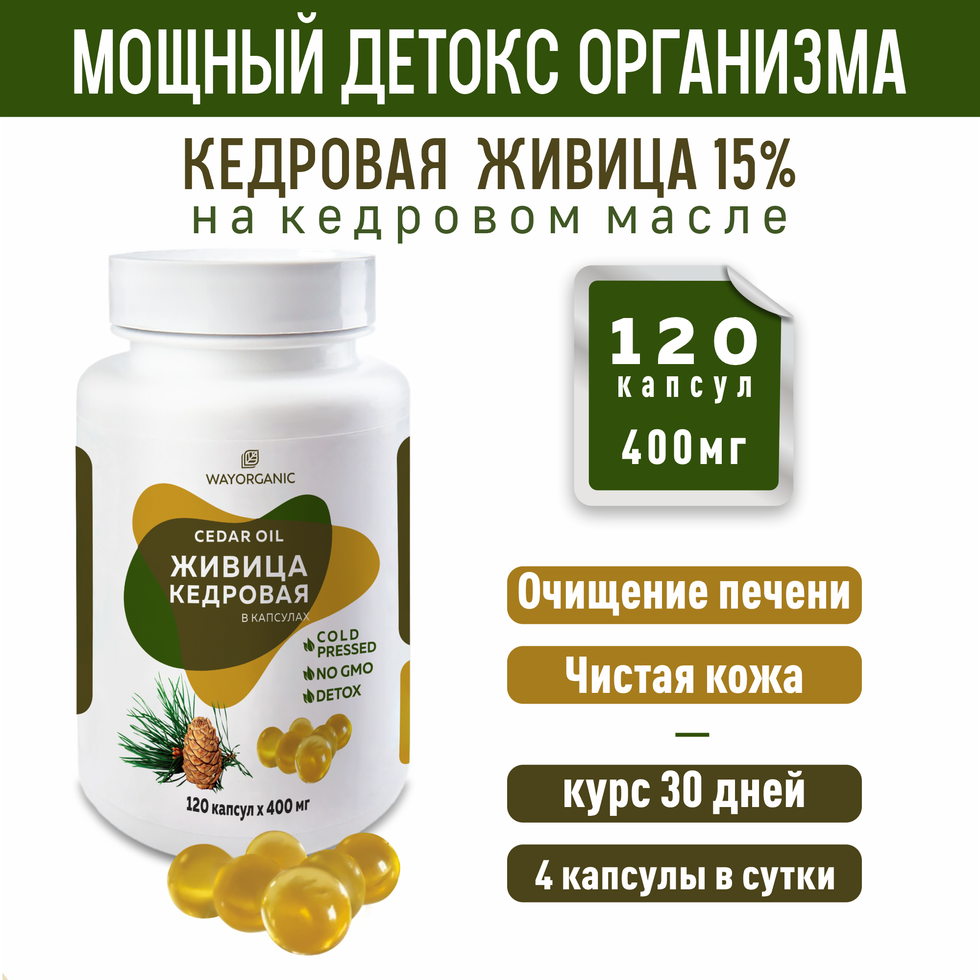 Живица кедровая в капсулах WAYORGANIC поднятие иммунитета - фото 1