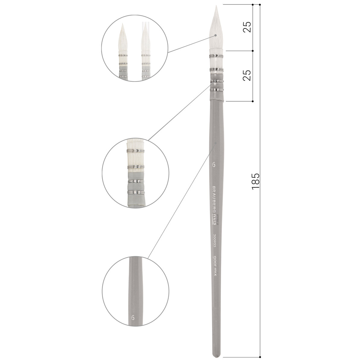 Кисть художественная Brauberg из натурального ворса круглая номер 6 - фото 7