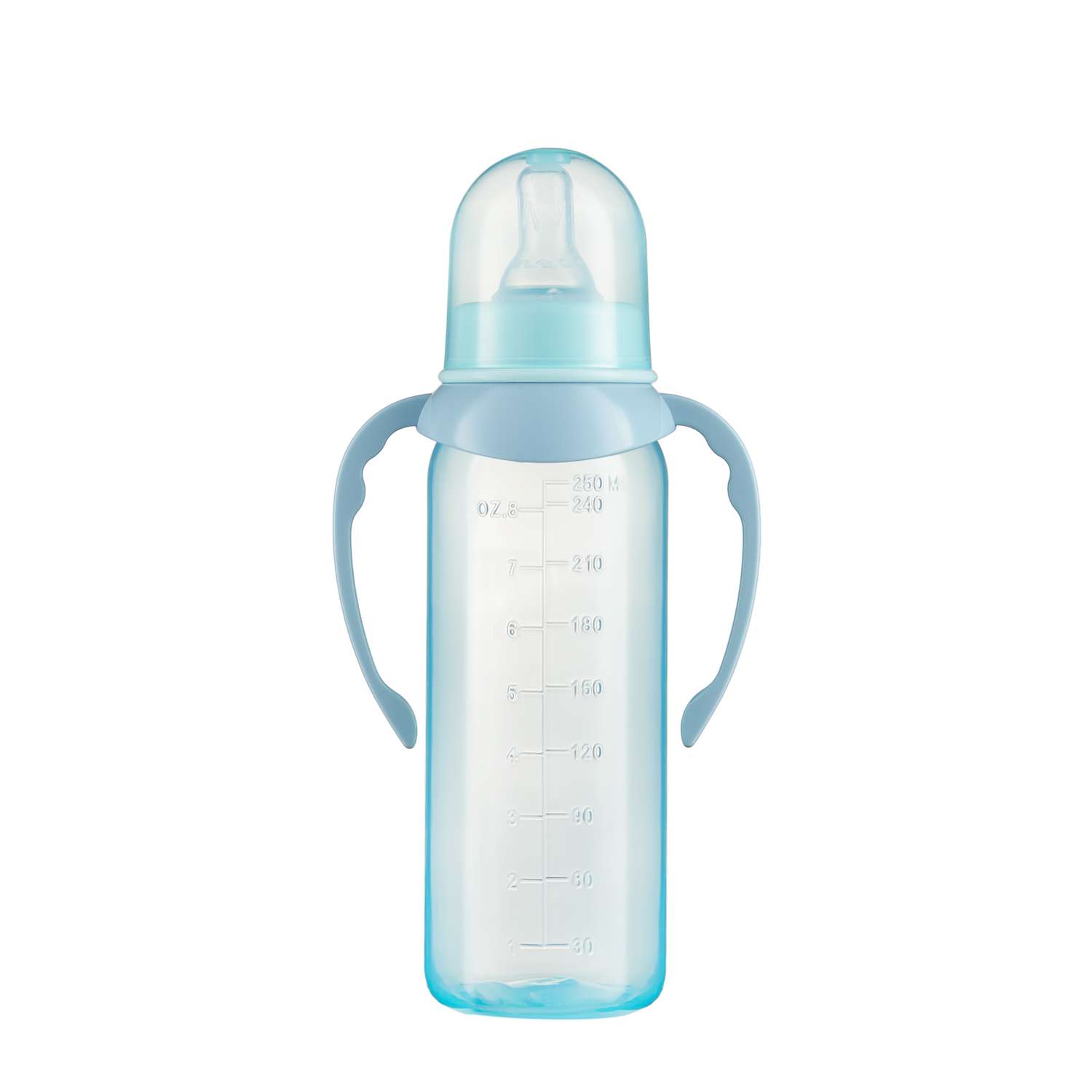 Бутылочка для кормления ПОМА с ручками 250 мл Голубой ПП силикон быстрый поток с 6 месяцев - фото 2
