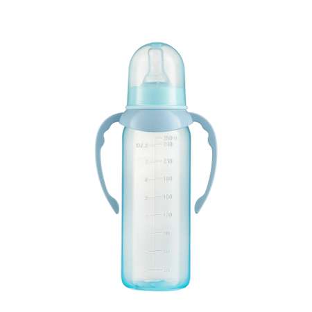 Бутылочка для кормления ПОМА с ручками 250 мл Голубой ПП силикон быстрый поток с 6 месяцев