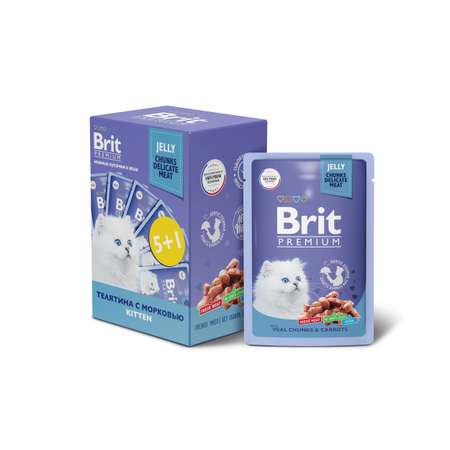 Корм для котят Brit Premium телятина с морковью в желе 85г*5+1шт