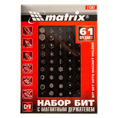 Набор бит MATRIX с магнитным держателем CrV 61шт