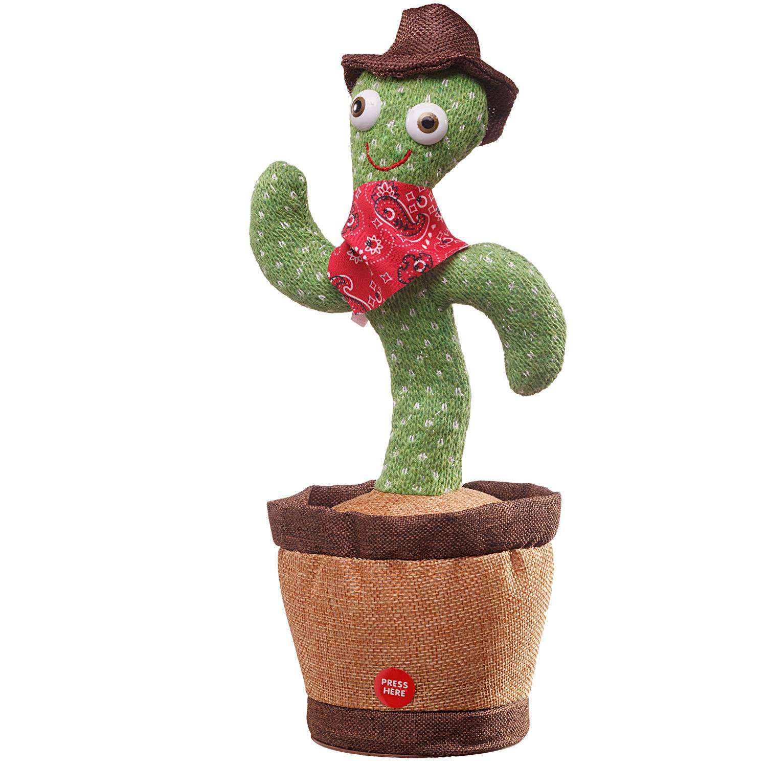 Музыкальная игрушка Junfa Танцующий кактус повторюшка в шляпке и бандане на шее на батарейках - фото 4