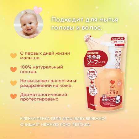 Пенка для купания малышей Arau baby с увлажняющим эффектом наполнитель 400 мл