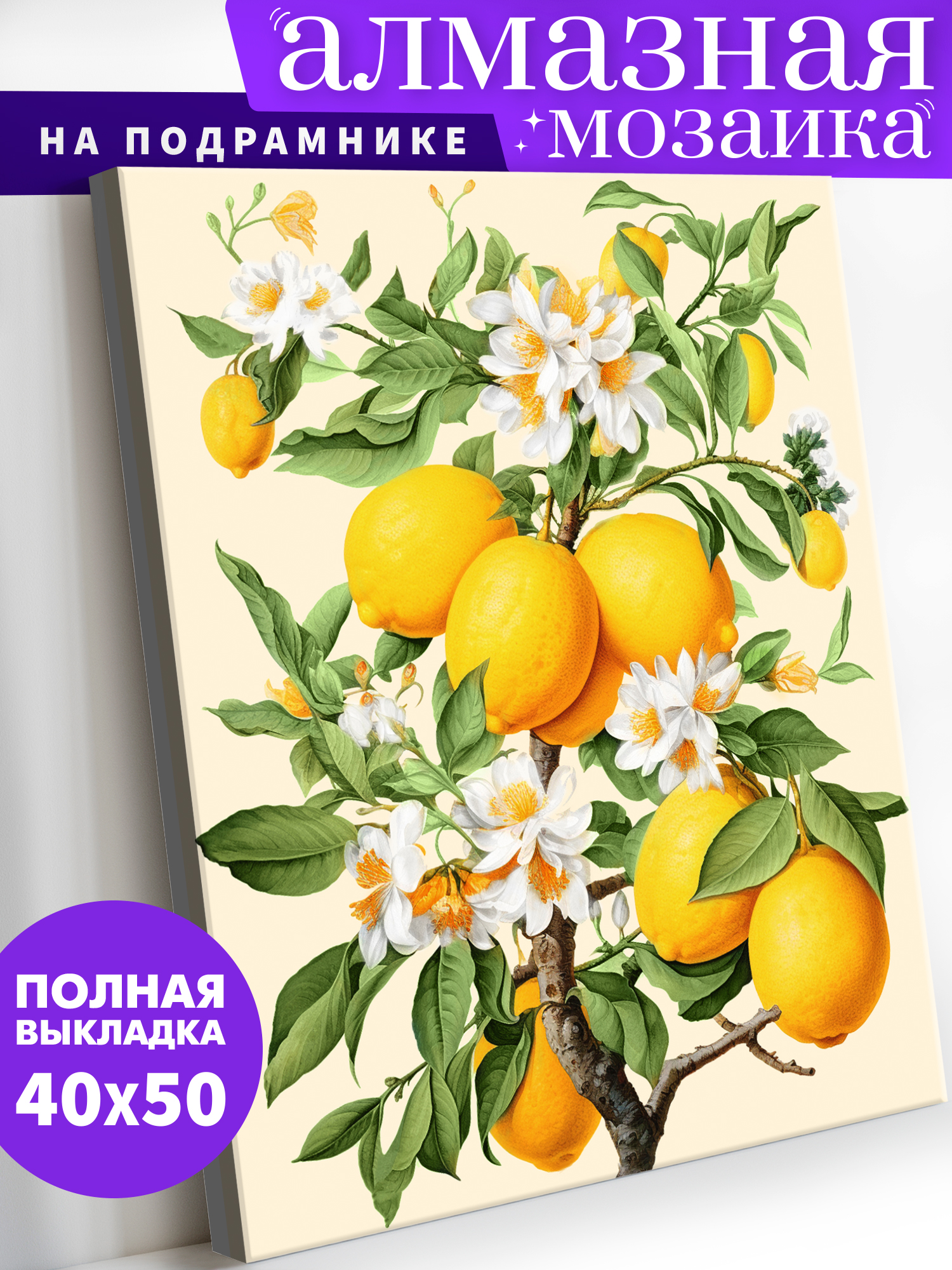 Алмазная мозаика Art on Canvas холст на подрамнике 40х50 см Лимоны