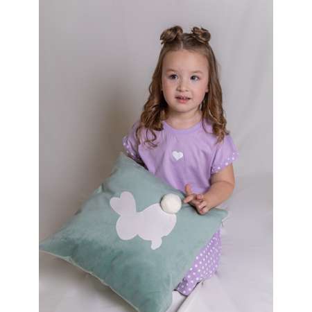 Подушка декоративная детская Мишель Зайка с пушистым хвостом мятный цвет правая