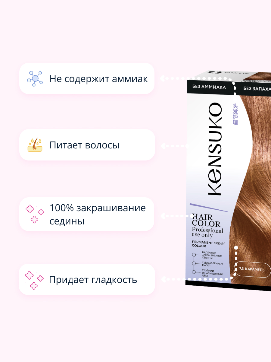 Краска для волос KENSUKO Тон 7.3 (Карамель) 50 мл - фото 3