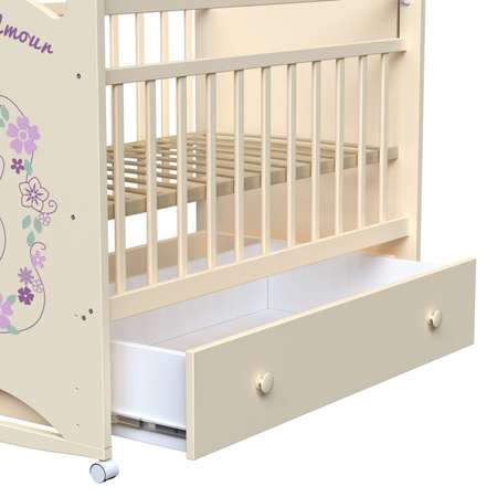 Детская кроватка ВДК Mon Amour прямоугольная, продольный маятник (слоновая кость)
