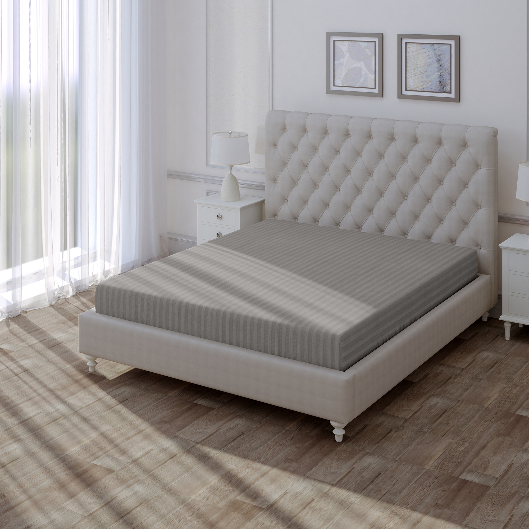Простыня на резинке LOVEME Gray 140х200 см страйп-сатин 100% хлопок - фото 2