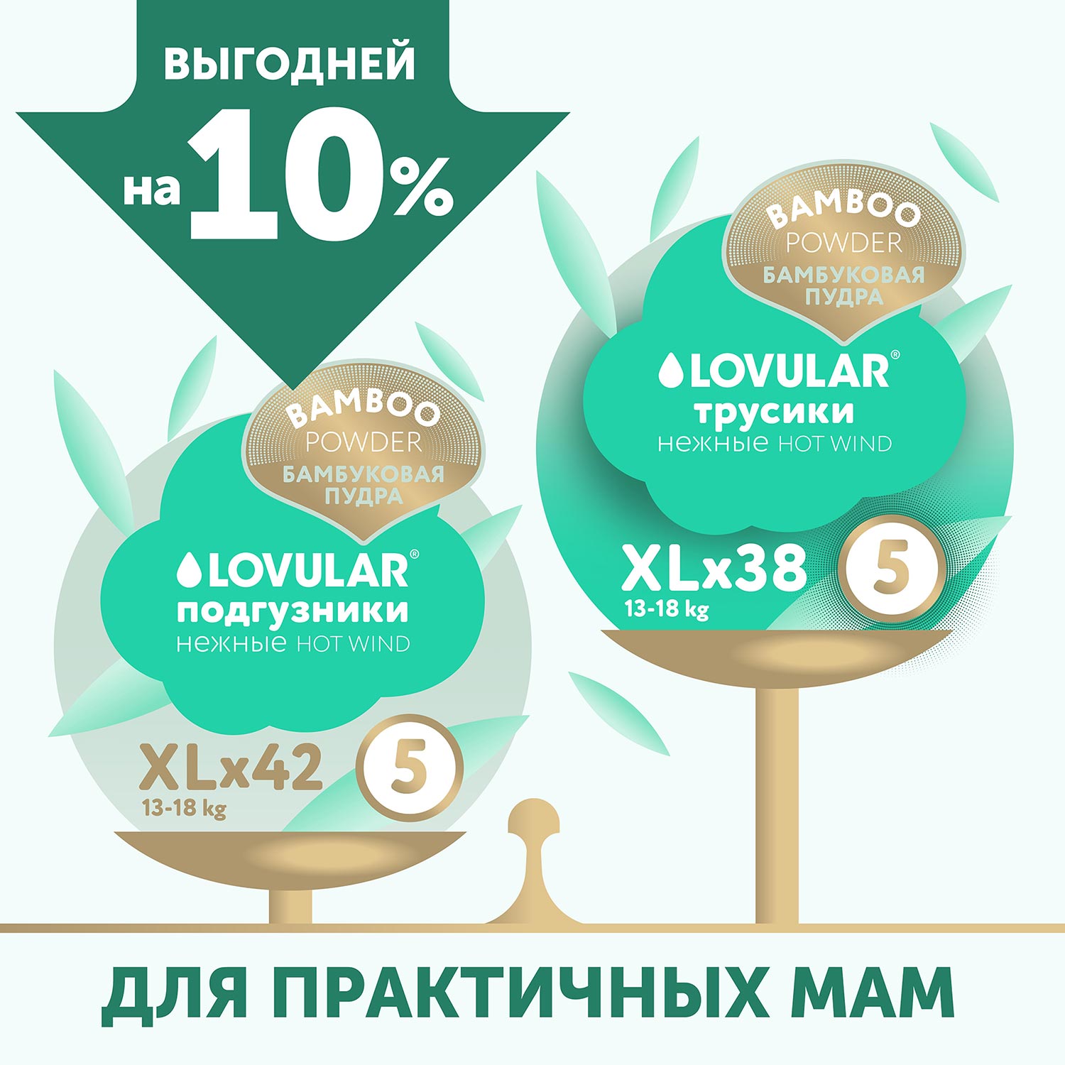 Подгузники LOVULAR Hot Wind Bamboo Powder XL 13-18кг 42шт - фото 3