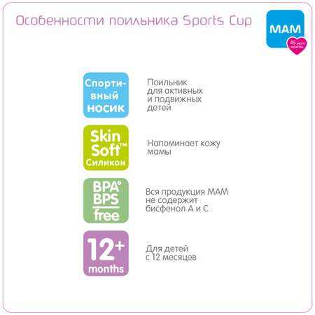 Поильник MAM Sports Cup 330 мл «непроливайка» розовый 12+ мес
