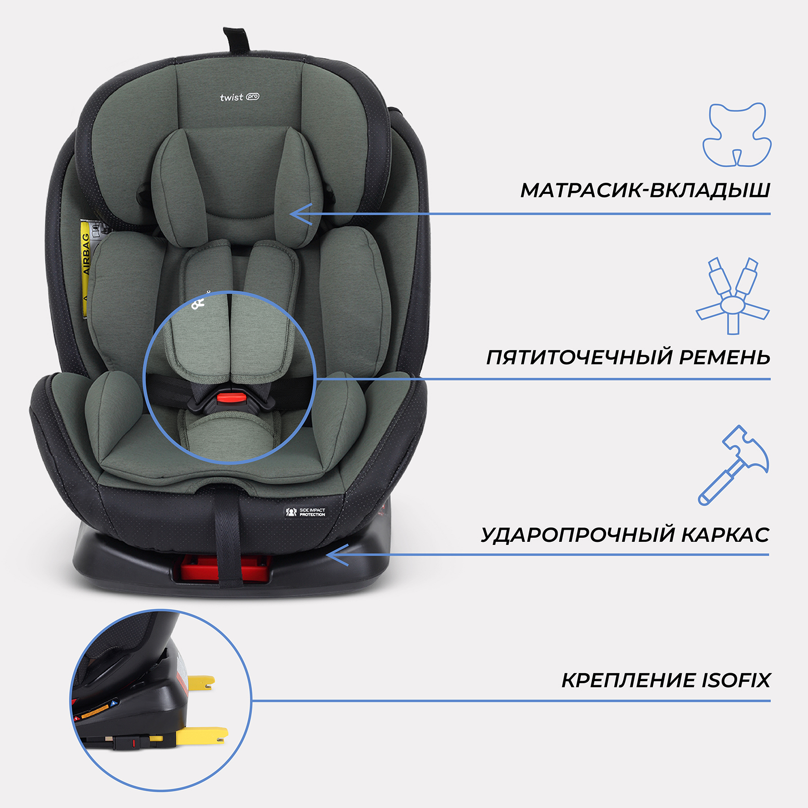 Автокресло Rant Basic Twist pro isofix Green группа 0+-1-2-3 0-36 кг - фото 5