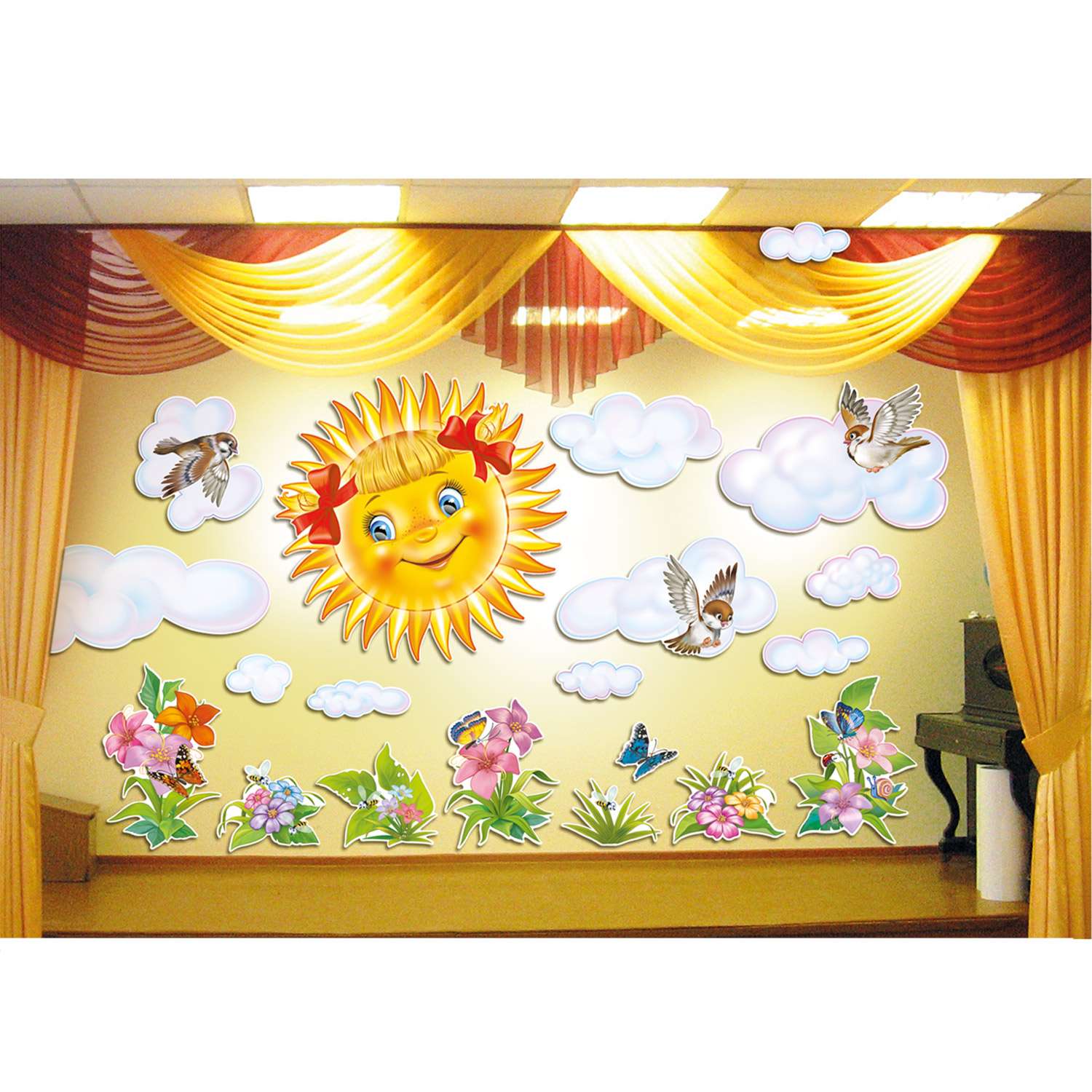 Оформительский набор плакатов Империя поздравлений солнышко и птички на двустороннем скотче на стену - фото 3