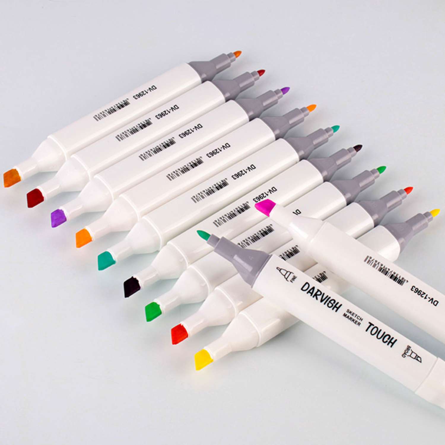 Маркеры для рисования Darvish скетчинга двусторонние тонкое и широкое перо от 1 мм до 7 мм 12 цветов - фото 2