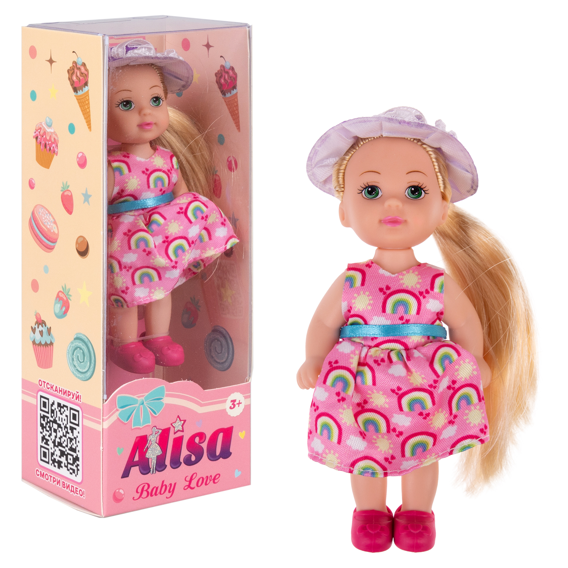 Кукла для девочки Alisa baby love 1TOY малышка мини в летней одежде в розовом платье с радугой 12 см Т25194-1 - фото 1