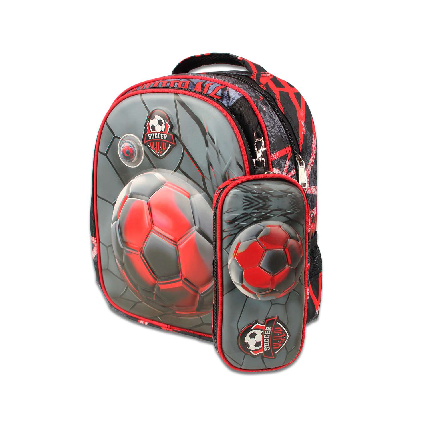 Рюкзак школьный с пеналом Little Mania Футбол красный - фото 3