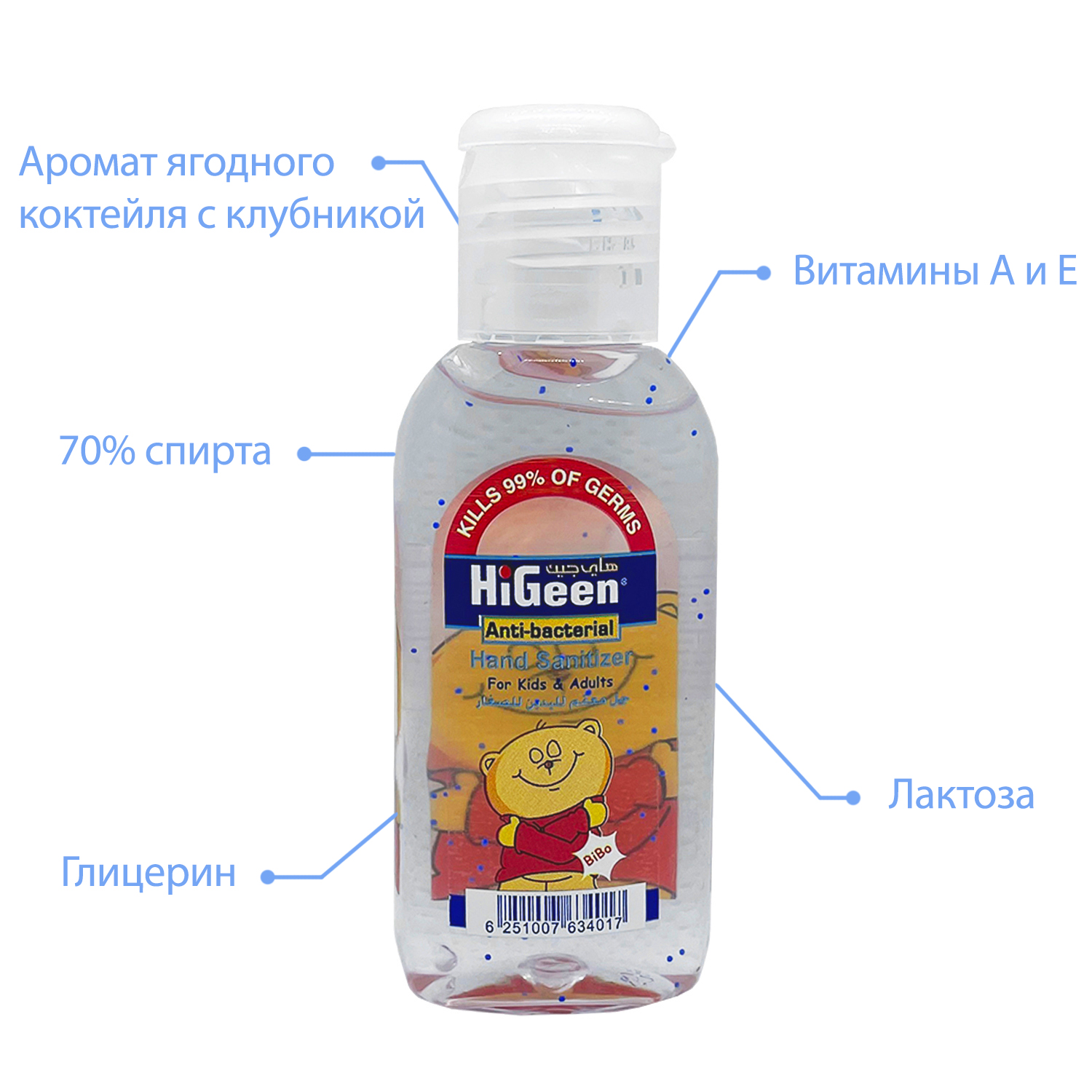 Гель для рук HiGeen Антибактериальный - антисептик с витаминами «Bibo» 50мл - фото 2