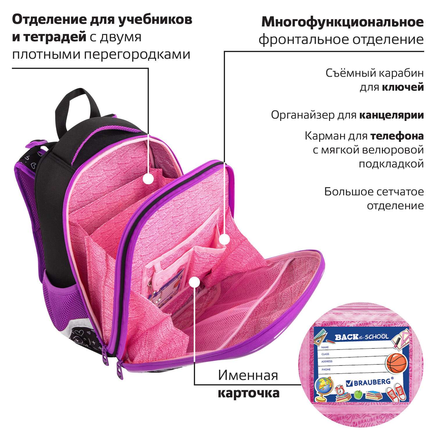 Рюкзак школьный Brauberg для девочки - фото 10