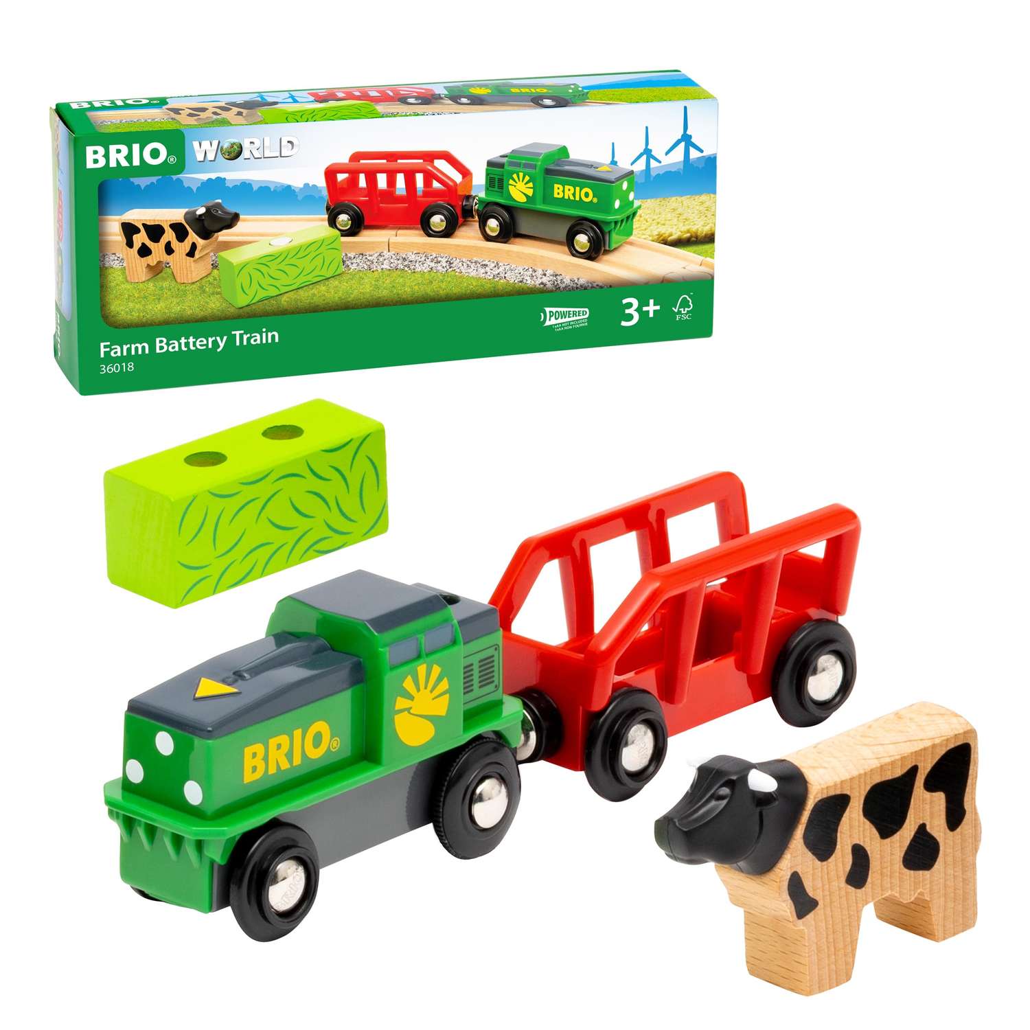 Игровой набор BRIO Ферма грузовой поезд с повозкой для животных 4 элемента - фото 1