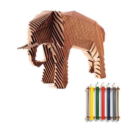 Деревянный конструктор Uniwood Слон с набором карандашей