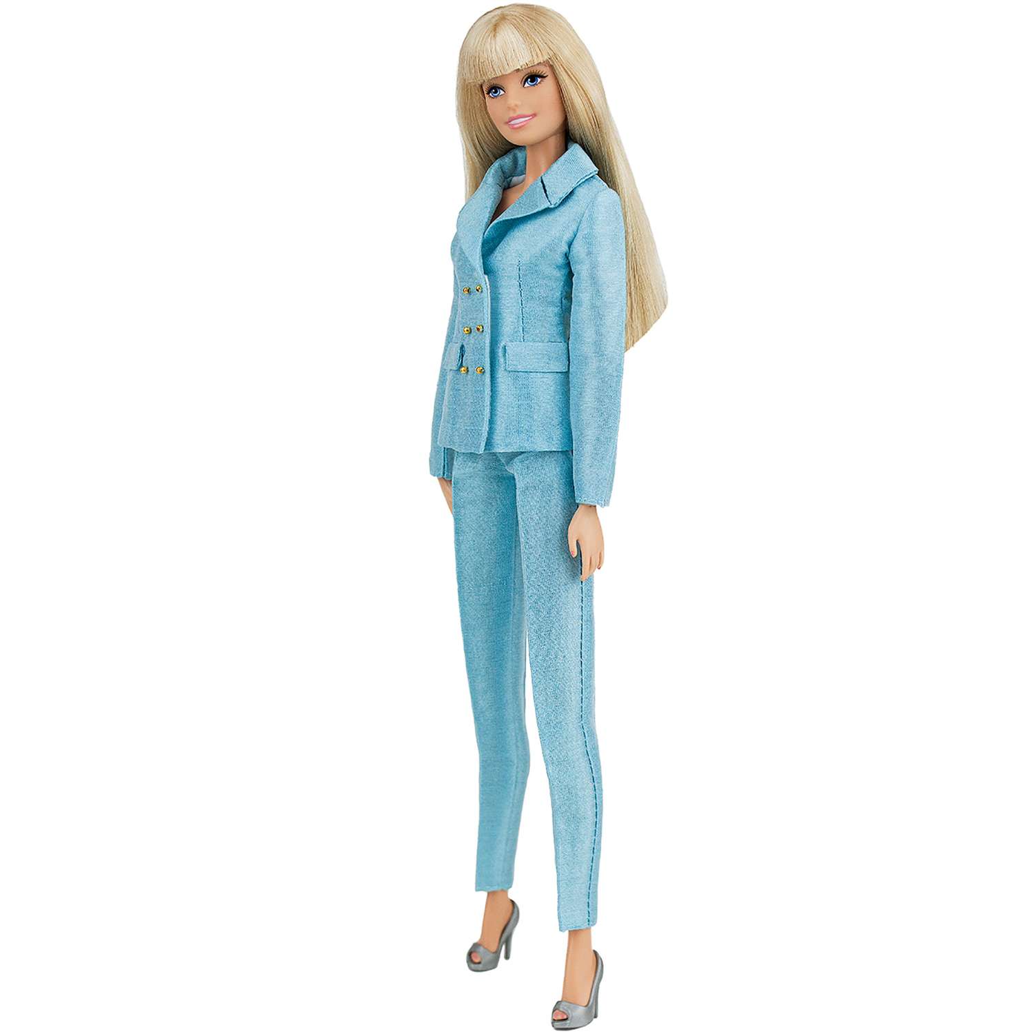Шелковый брючный костюм Эленприв Небесно-голубой для куклы 29 см типа Барби FA-011-15 - фото 6