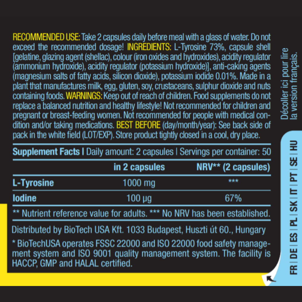 Л-тирозин BiotechUSA L-Tyrosine 100 капсул - фото 2