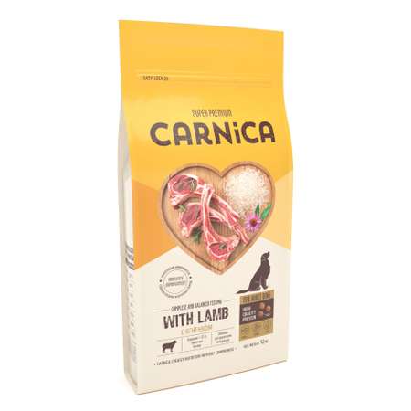 Корм для собак Carnica 12кг ягнёнок-рис для средних и крупных пород сухой