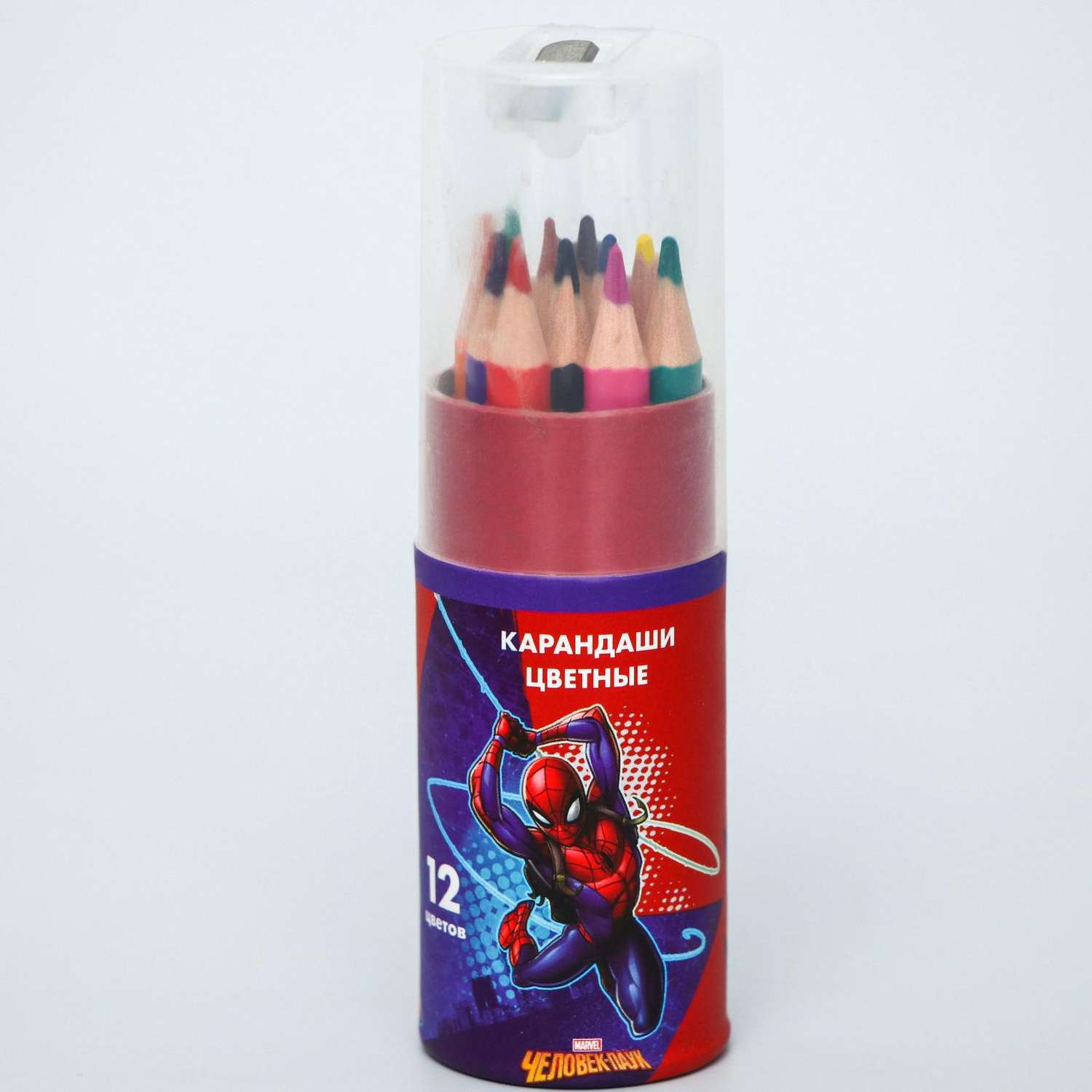 Карандаши MARVEL с точилкой в тубусе 12 цветов «Супергерой» - фото 1