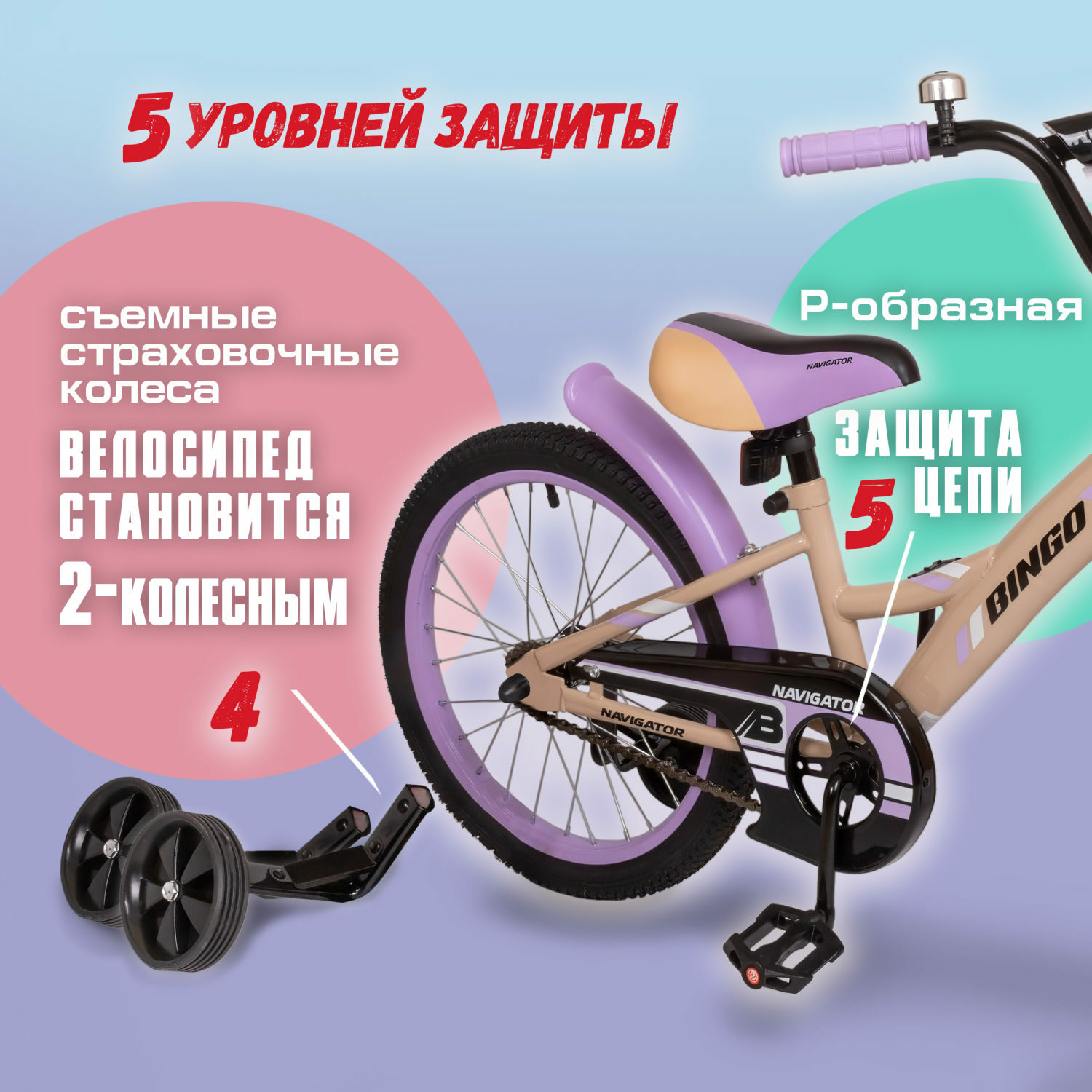 Велосипед детский подростковый Navigator Bingo 18 дюймов четырехколесный городской - фото 5