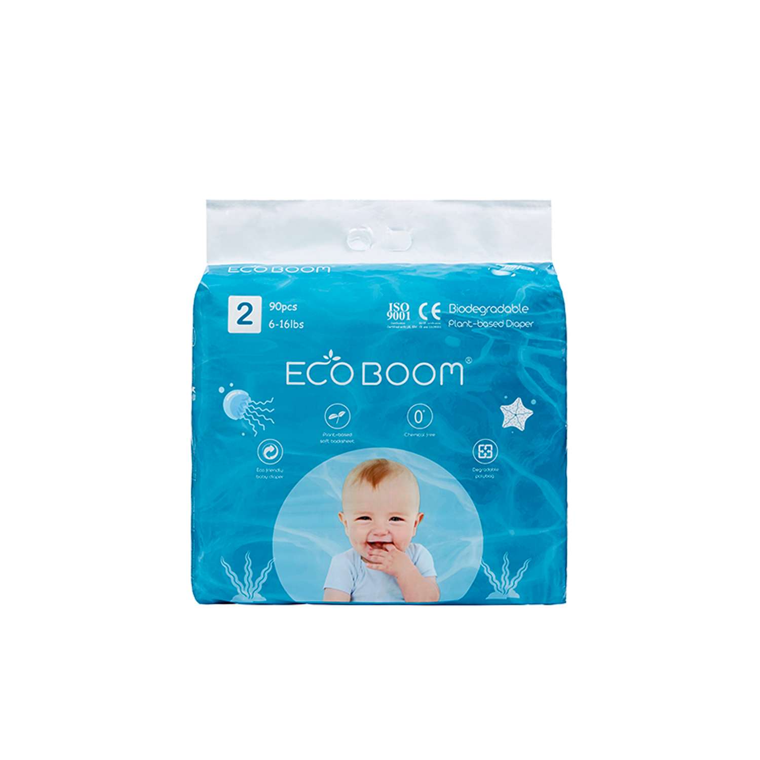 Эко подгузники детские ECO BOOM размер 2/S для детей весом 3-8 кг 90 шт - фото 1