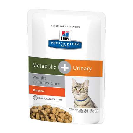 Корм для кошек HILLS 85г Prescription Diet Metabolic Urinary Weight Urinary Care для оптимального веса/при МКБ с курицей пауч