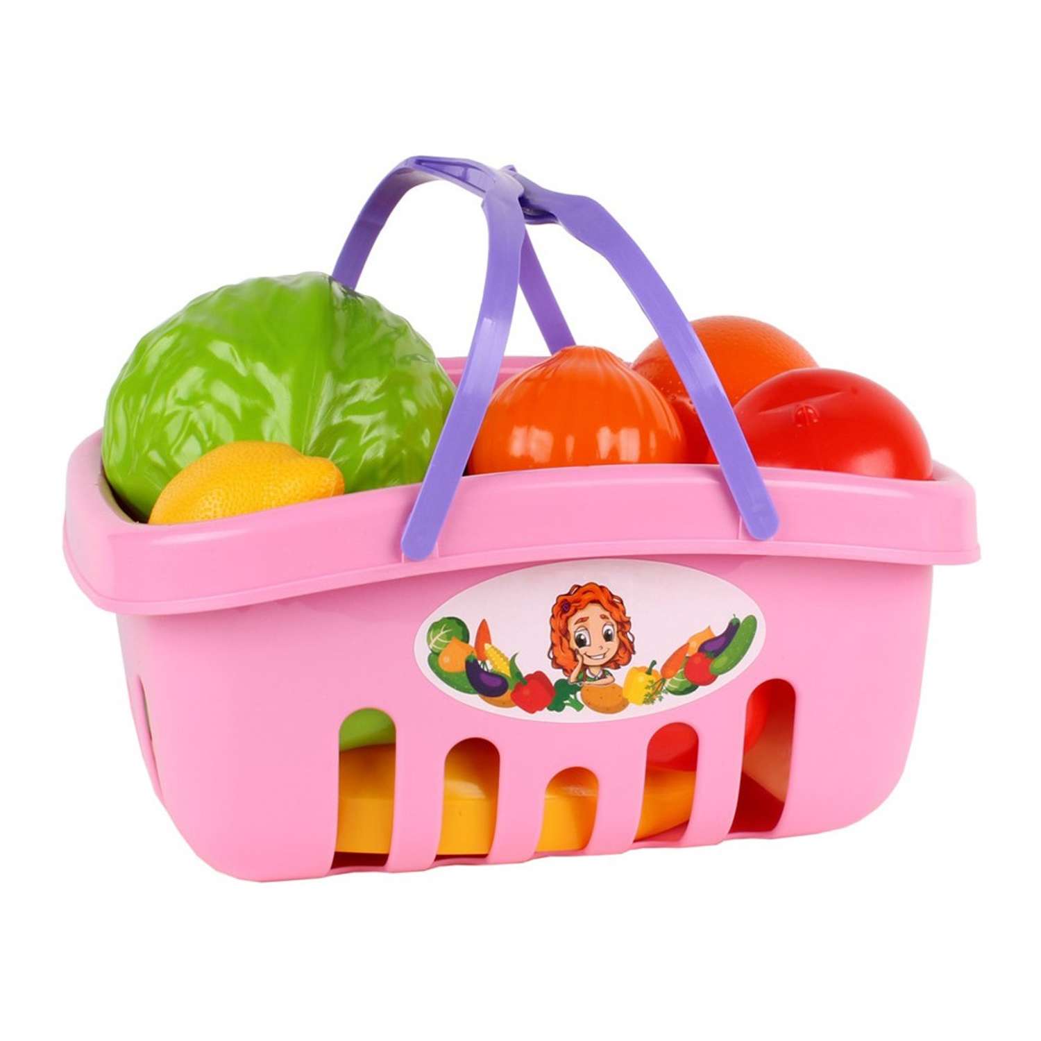 Набор игровой Технок овощи и фрукты в корзинке 17 предметов розовый - фото 1