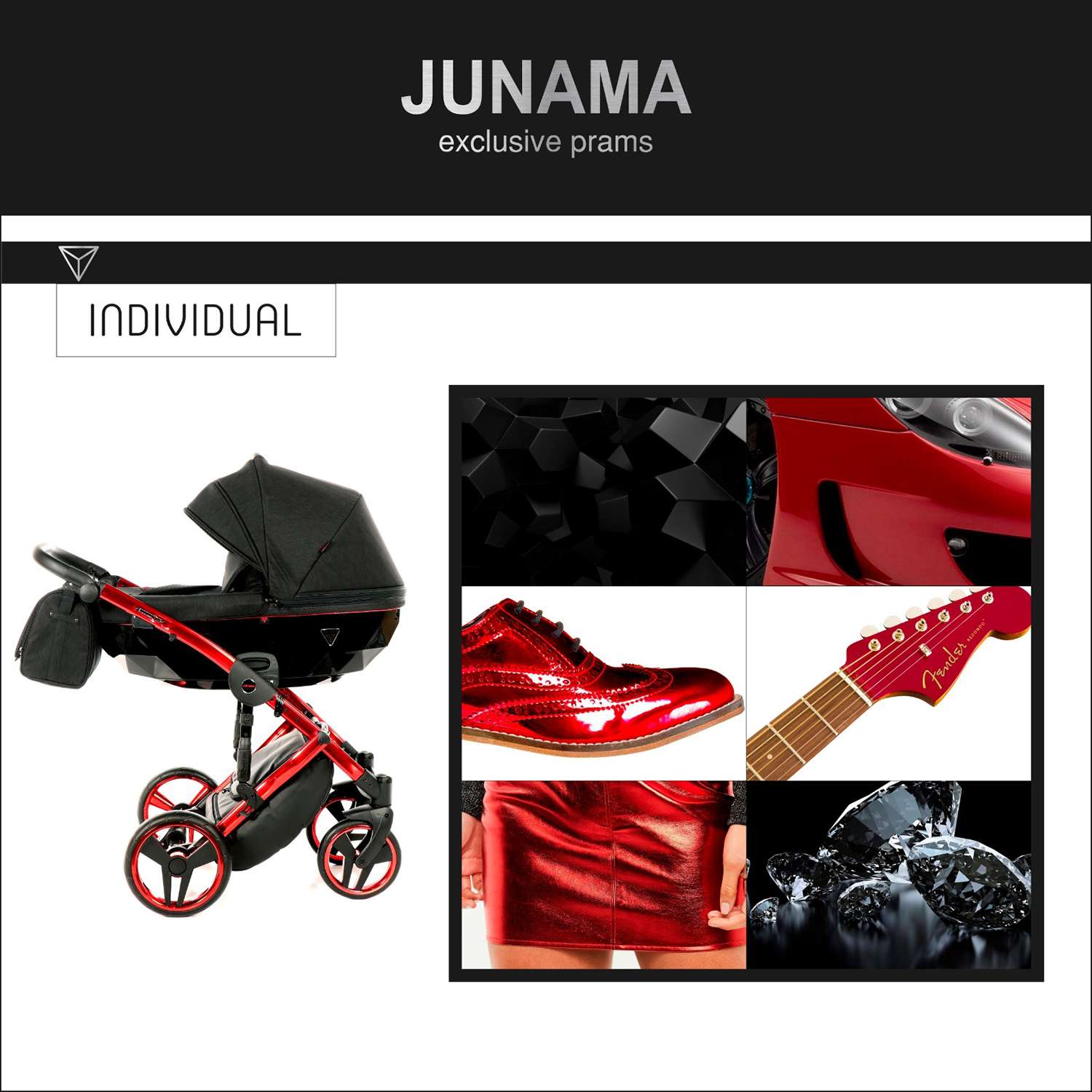 Коляска 3в1 JUNAMA Diamond Individual Черно-красная - фото 24
