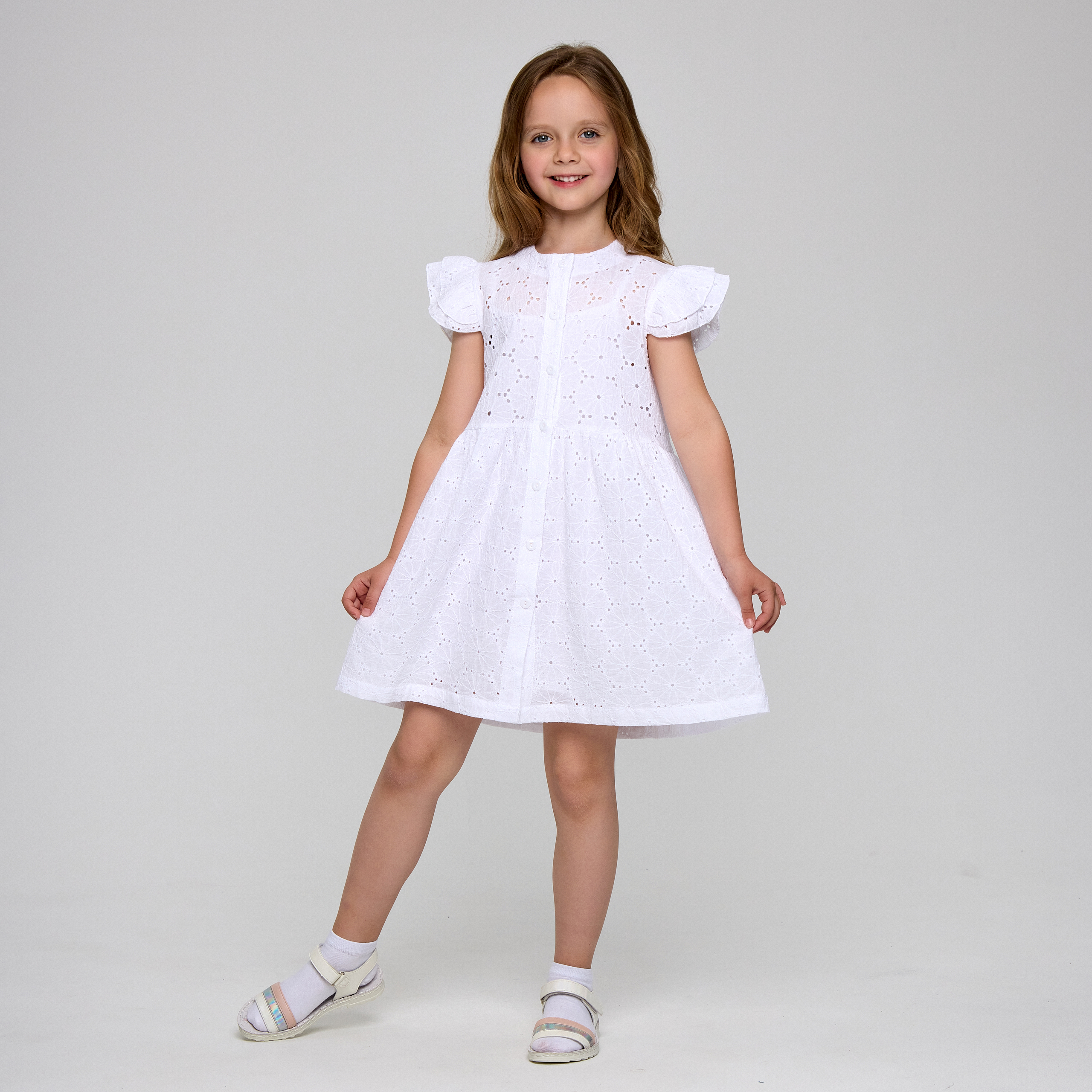 Платье CHILDREAM выбитый хлопок шитье белый - фото 5