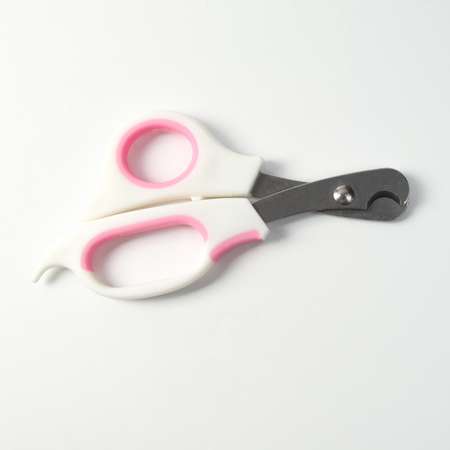 Ножницы-когтерезы Пижон средние с упором для пальца белые с розовым