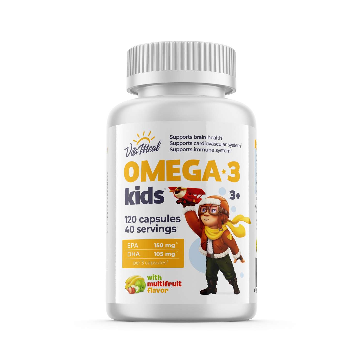 Биологически активная добавка VitaMeal Омега-3 Kids для детей с 3 лет мальтифрукт 120 капсул - фото 1