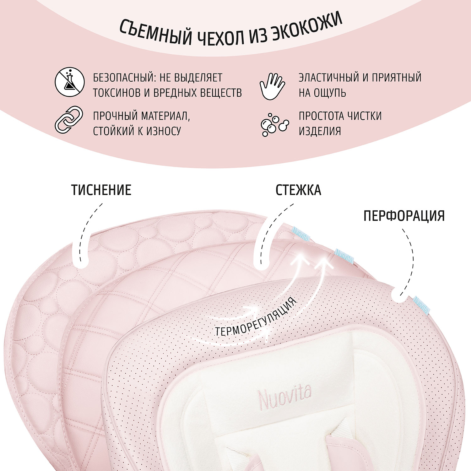 Стул-шезлонг для кормления Nuovita Tutela с перфорацией Розовый - фото 8