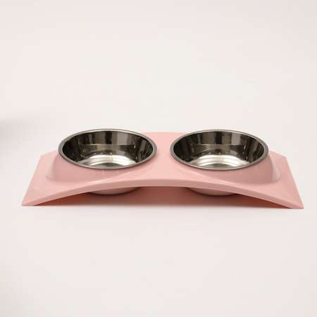 Миска Пижон металлическая двойная на пластиковой основе 38.5х16.7х5 см розовая 160 мл