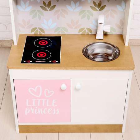 Игровая Zabiaka мебель «Детская кухня» цвет корпуса бело-бежевый цвет фасада бело-розовый фартук цветы
