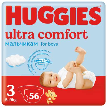 Подгузники Huggies Ultra Comfort для мальчиков 3 5-9кг 56 шт