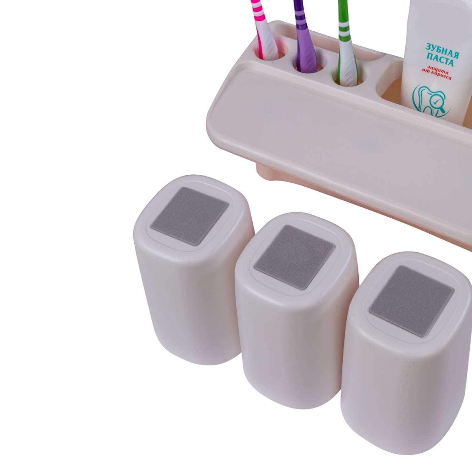 Диспенсер OLSA-Aijiawang для зубных щеток 3 в 1 настенный магнитный 3 стакана розовый - фото 4