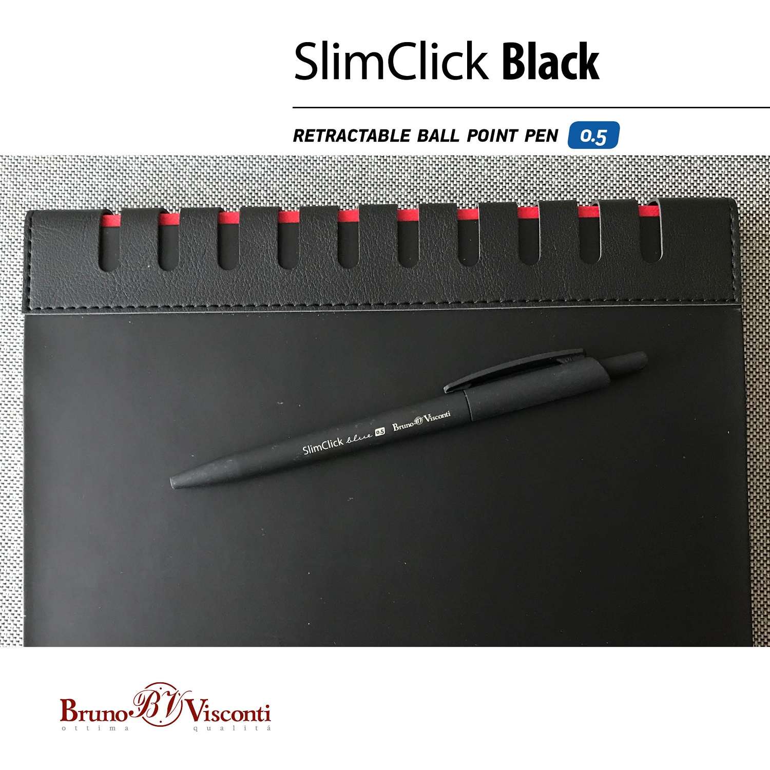 Набор из 5-ти шариковых ручек Bruno Visconti SlimClick Black автоматические синие - фото 6