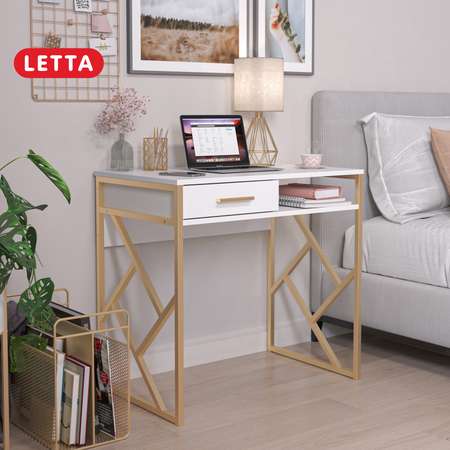 Стол LETTA письменный Frame New ЛДСП Белый Металл золото 800х760(h)х510