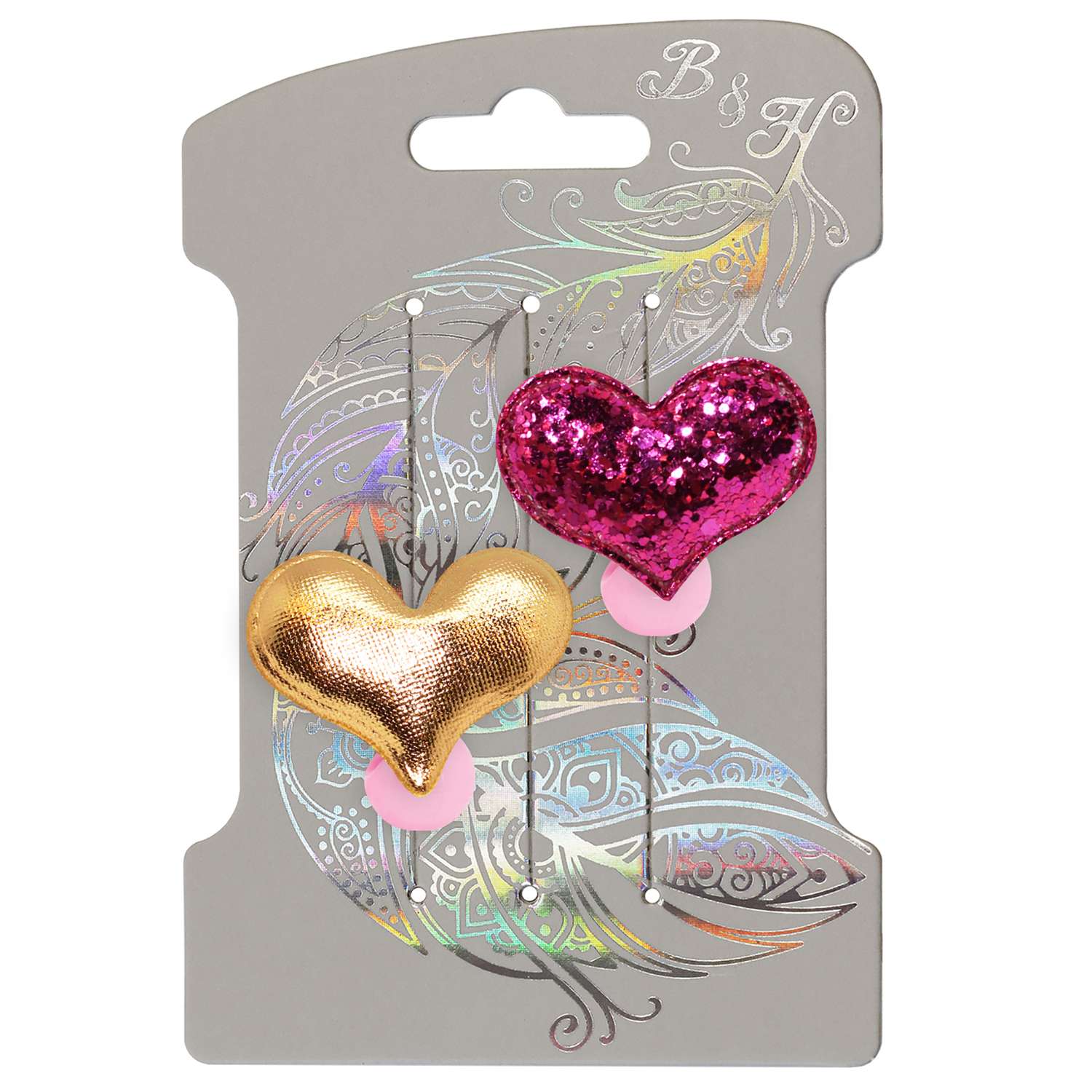Набор резинок для волос B and H Сердце с блестками Розовое+Сердце Золотое 2шт W0008 - фото 2