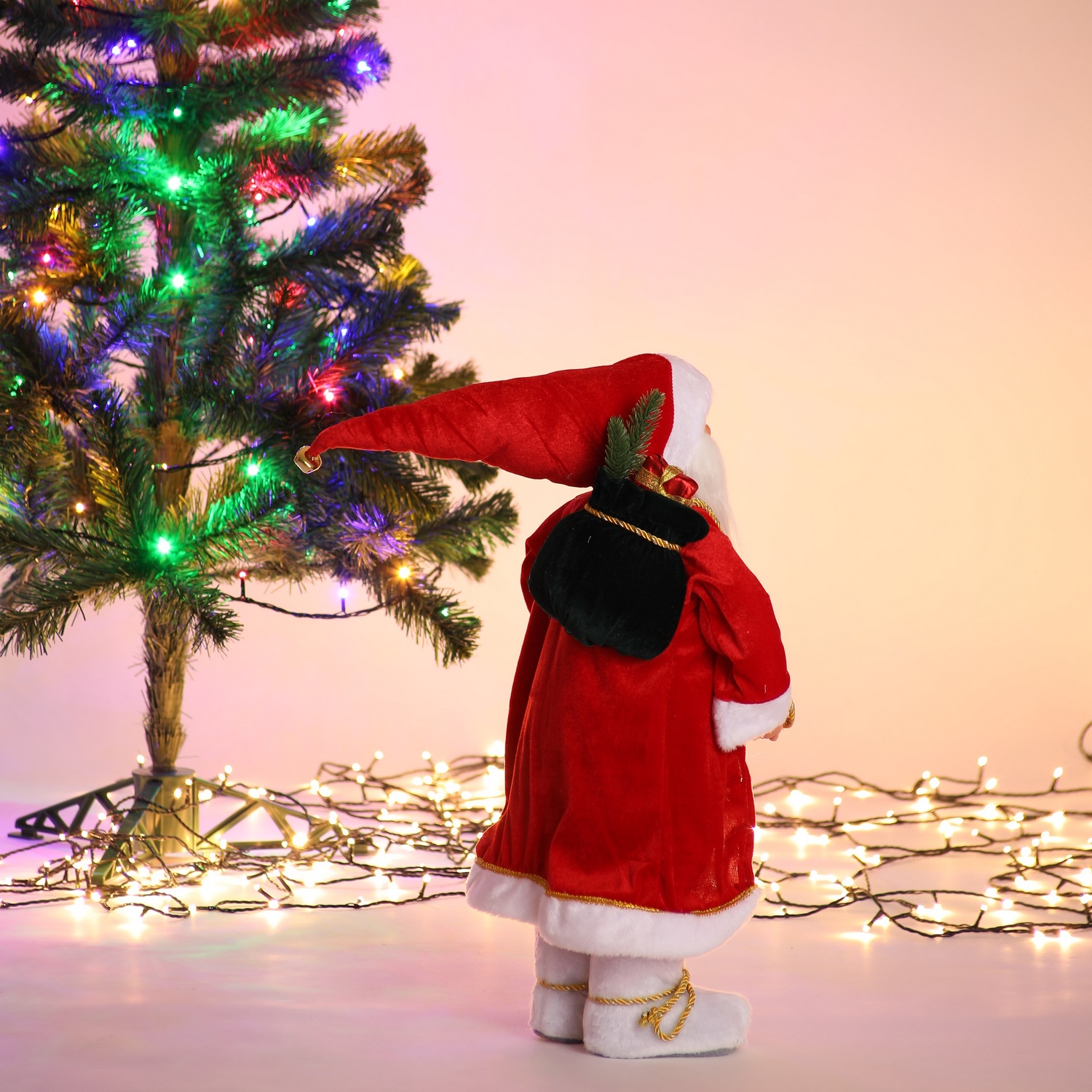 Фигура декоративная BABY STYLE Дед Мороз красный костюм с мешком шапка с бубенчиком 60 см - фото 5