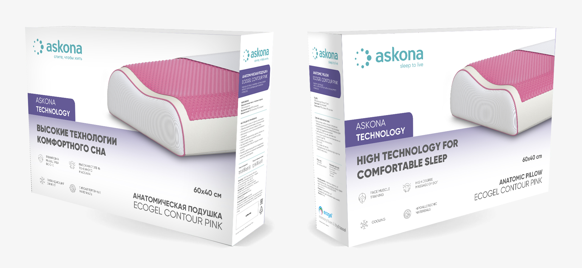 Подушка анатомическая Askona Ecogel Contour Pink - фото 6