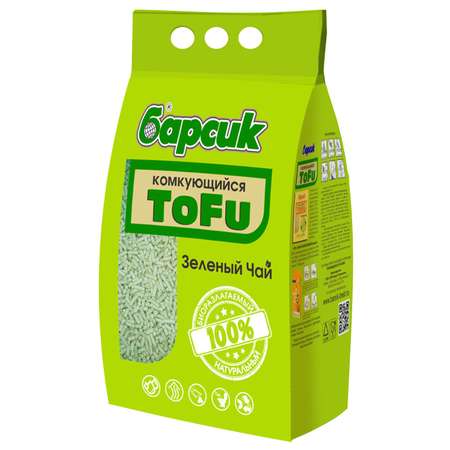 Наполнитель для кошек Барсик Tofu Зелёный чай комкующийся древесный 4.54л